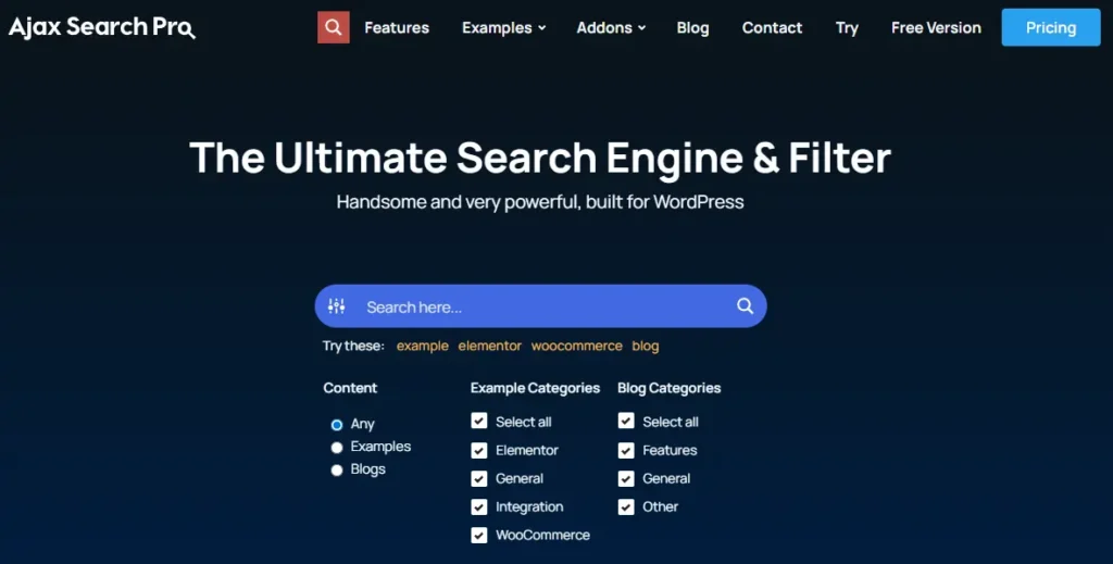 Ajax Search Pro Live Filtered Search